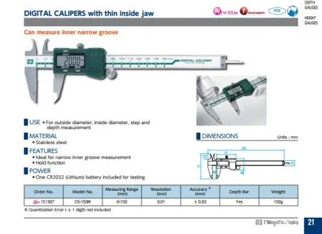 Digital Calipers w/ Thin Inside Jaw (DS-150R) 2