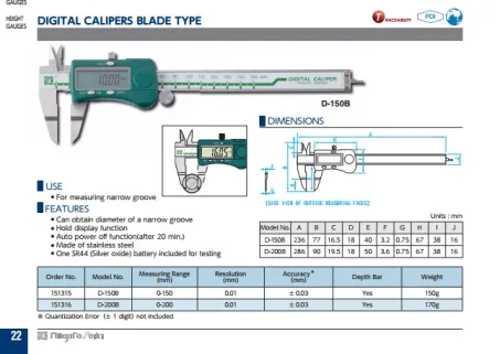 Digital Calipers Blade (D-B Series) 2