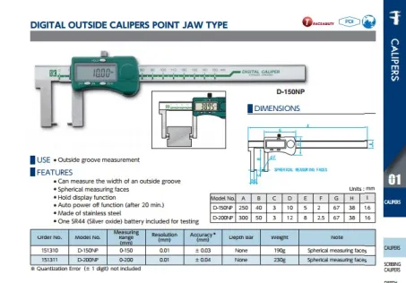 Digital Outside Calipers Point Jaw (D-NP Series) 2