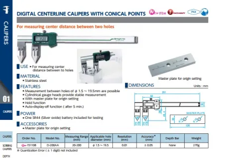Digital Centerline Calipers w/ Conical Points (D-200AA) 2