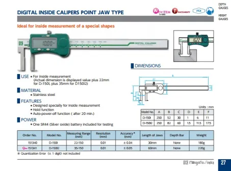 Digital Inside Calipers Point Jaw (D-I Series) 2