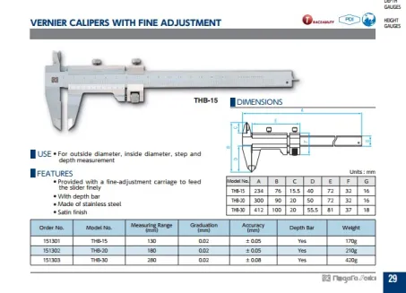 Vernier Calipers w/ Fine Adjustment (THB Series) 2